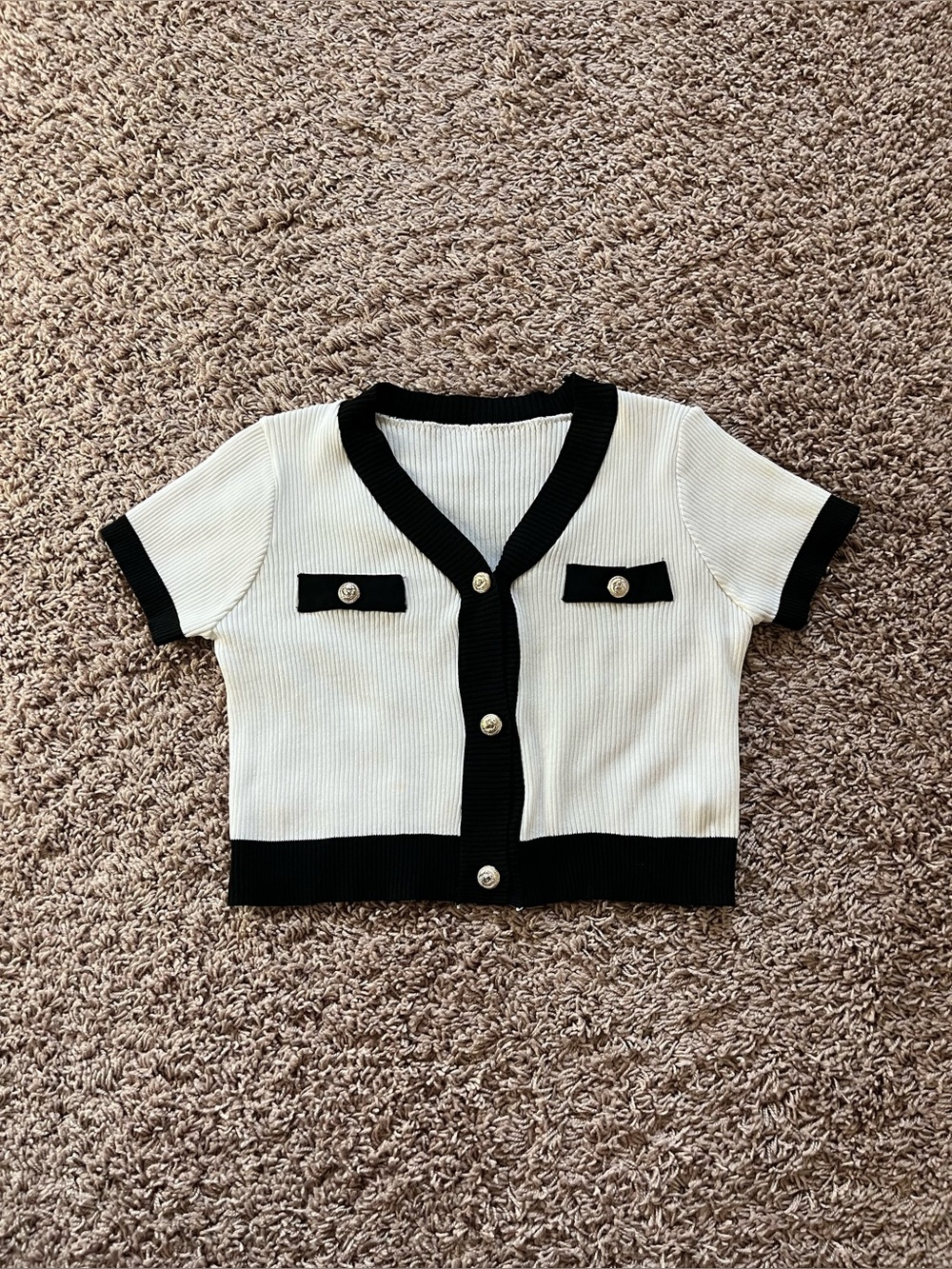 Black & White Short Sleeve Cardigan Top